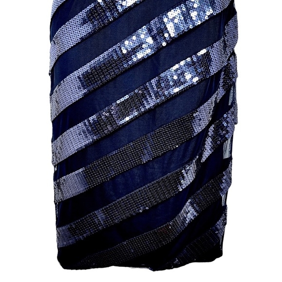 Tadashi Shoji Navy Sequin One Shoulder Cocktail Dress Size 2 - Picture 4 of 8